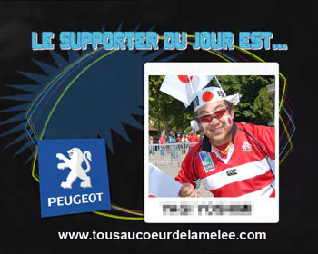 Animation photocall Peugeot à Lyon lors de la Coupe du Monde de rugby 2007 – supporters photographiés