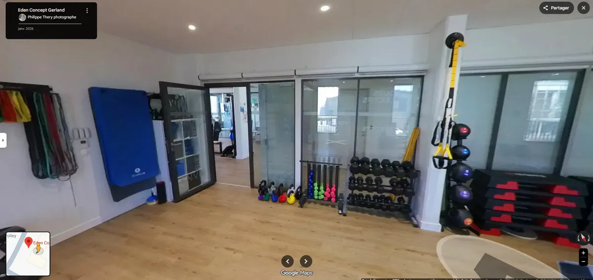 Vue d'une salle de sport de réeducation à Lyon d'une visite virtuelle 360