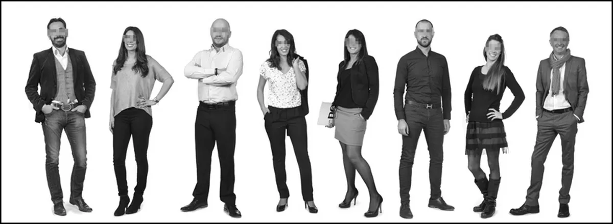 Photo de groupe d'entreprise avec montage et retouche professionnelle a Lyon